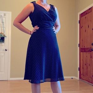 KARIN STEVENS Ruched Chiffon Polka Dots Dress